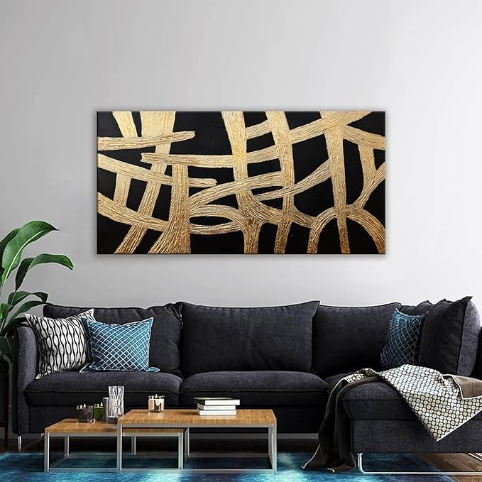 Dimpaga Abstract Canvans Wall Art Paintings Modern Wall art Decor Black And Gold Lines Texture Artwork for Walls Minimalist Wall Art Living Room Decor For Room Bedroom Office Wall Decor 20x40 Inch