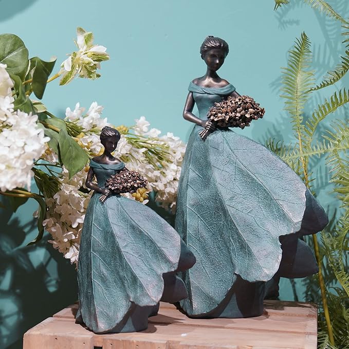 Guichifun Fairy Statue Collection Home Decoration - Leaf Angel Girls Resin Home Garden Patio Decor Memorial Gift for Mom Outside or Inside Outdoor Yard Decorations Figurines 7.5 x 4.5 x 11.5 Inch