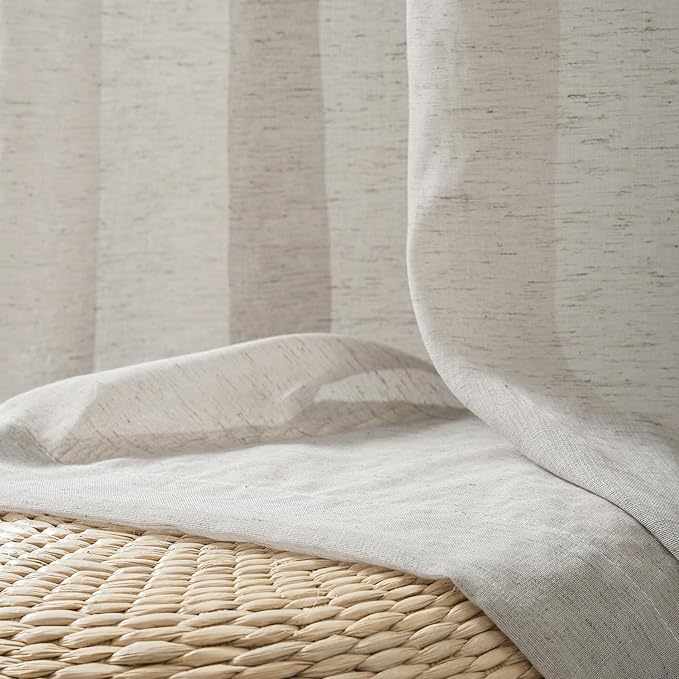 FMFUNCTEX Linen Sheer Curtains for Bedroom, Grey Curtains 84 inches Long for Living Room, Gray Farmhouse French Flax Blend Window Draperies, Rod Pocket 2 Panels Set
