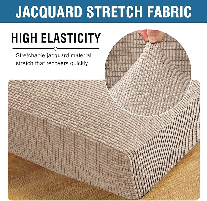 H.VERSAILTEX Super Stretch Individual Seat Cushion Covers Sofa Covers Couch Cushion Cover Slipcover Sets Thick Jacquard Textured Twill Fabric (3 Piece XL Sofa Cushion Covers, Sand)