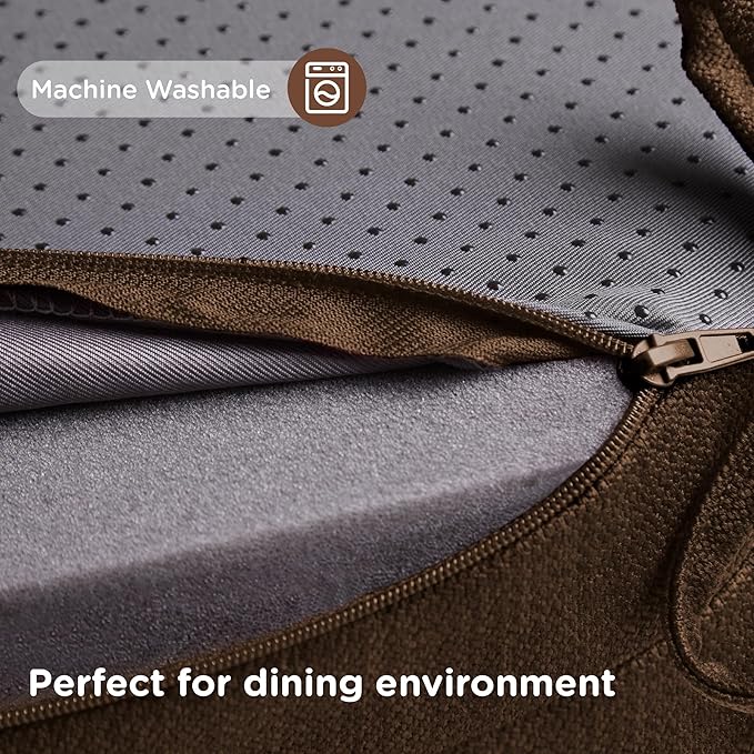 Codi Dining Chair Cushions 2 Pack, Thick Chairs Pads for Indoor Kitchen Room - Washable, Non-Slip Memory Foam Seat Cushion with Ties, 16.5"x16.5"x 3.5", Set of 2, Brown