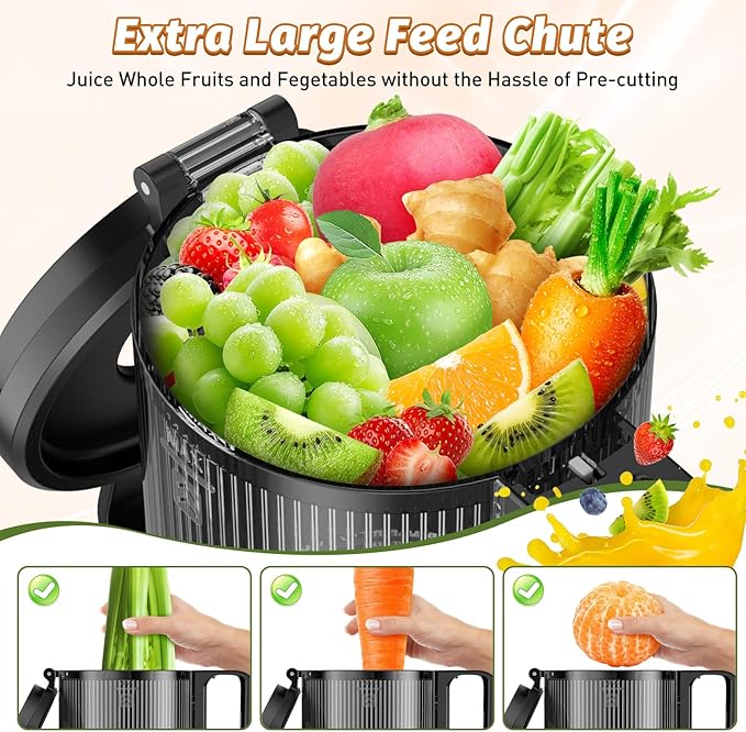 Cold Press Juicer, Juicer Machines with 5.4" Wide Feed Chute for Juice Extractor, Professional Slow Masticating Juicer for Whole Vegetables & Fruits with High Juice Yield, Easy to Clean (Black)