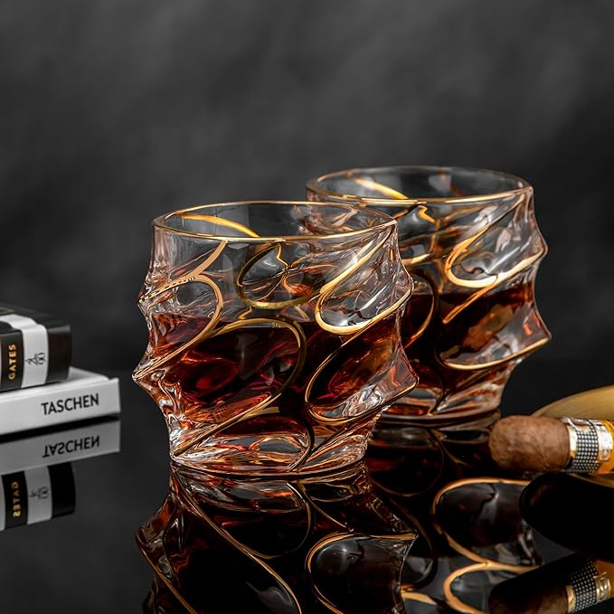 EdensDECOR Whiskey Glasses Gift Set (24k Gold Plated) Luxury Gift For Men, Bourbon, Scotch, Dad, Husbands