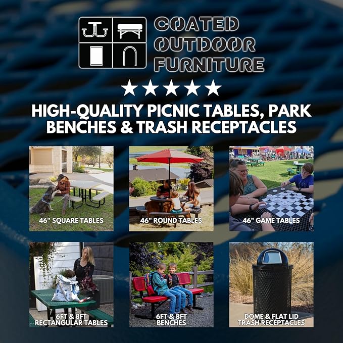 Coated Outdoor Furniture Heavy-Duty Portable Outdoor Kids Table with Umbrella Hole, Expanded Metal Kids Picnic Table, Commercial-Grade, Made in America (46 In, Round, Childrens, Textured Burgundy)