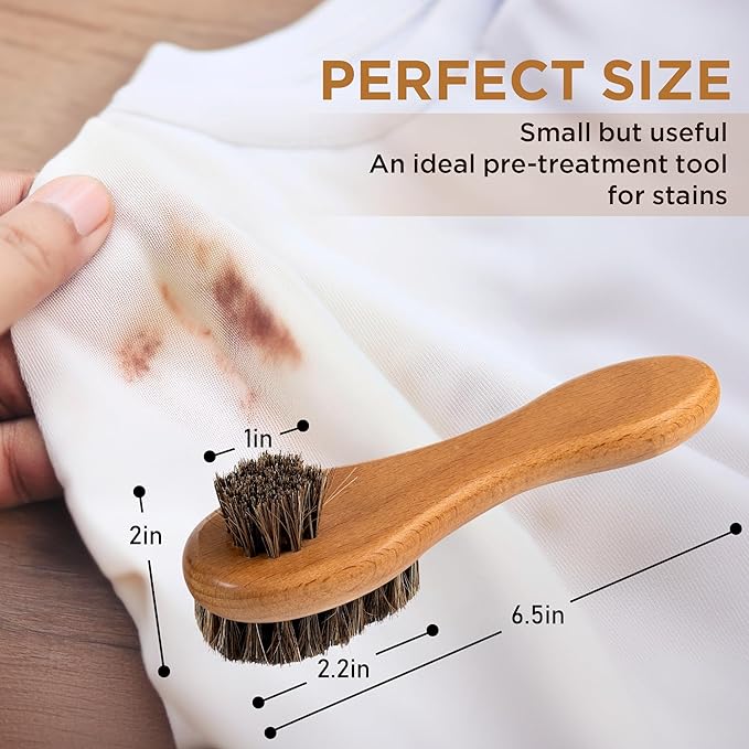 DUGATO Dual-Bristle Horsehair Laundry Stain Brush Set (2pcs) - Gentle & Tough Scrubbing for Clothes, Fabrics, Shoes - Pre-Wash Spot Treatment Tool