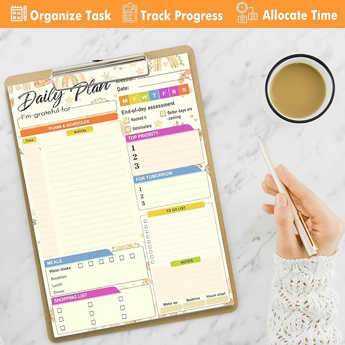 Daily planner notepad - Undated Daily Planner 52 Sheets 8.5" X 11" Daily for To-Do Lists, Habit Tracking, Academic Scheduling, and Productivity Goals - Perfect for Work, Home, and Office Organization| Rainbows
