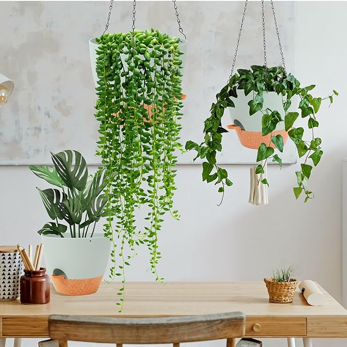 GARDIFE Hanging Planter, 10 inch Hanging planters for Indoor. Outdoor Plants, Self Watering Plant Pot, 2 Pack Large self Watering Hanging Planter, Green