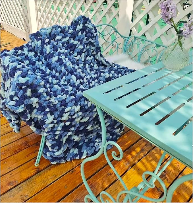 DDL&HEXI Chunky Chenille Blanket 100% Hand Knit with Jumbo Chenille Yarn (50"x60") Super Soft Large Throw Bed Blanket for Couch, Sofa, Home Decor - Machine Washable (03)