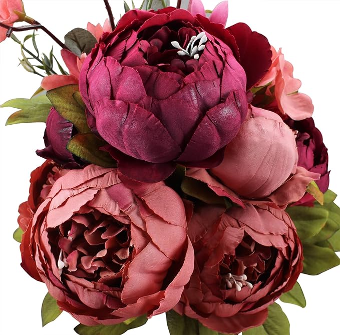 Duovlo Fake Flowers Vintage Artificial Peony Silk Flowers Wedding Home Decoration,Pack of 1 (New Red)