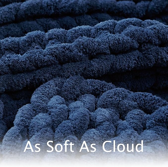 Esterra Chunky Knit Throw Blanket Newly Upgraded Heavy Tighter Version, Handmade Chenille Throw Super Soft, Thick Yarn Cable Knit Crochet Throw Blanket for Couch Bed Sofa, 50"x60", Navy Blue