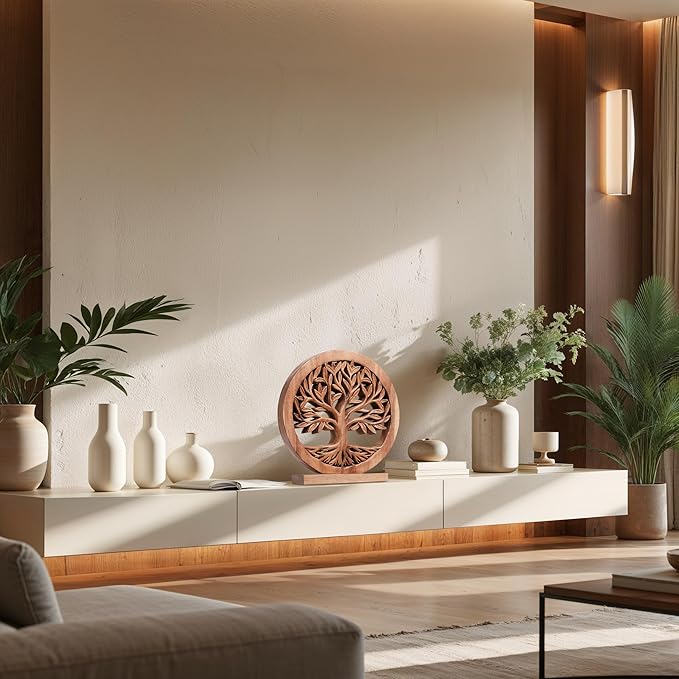 Decozen Solid Wood Tree of Life Sculpture - Home Decor, Living Room, Boho, Shelf, Coffee Table, Centerpiece Table Decorations, Mantle, Dining Table Centerpiece, Bathroom Shelf, Entryway, Farmhouse