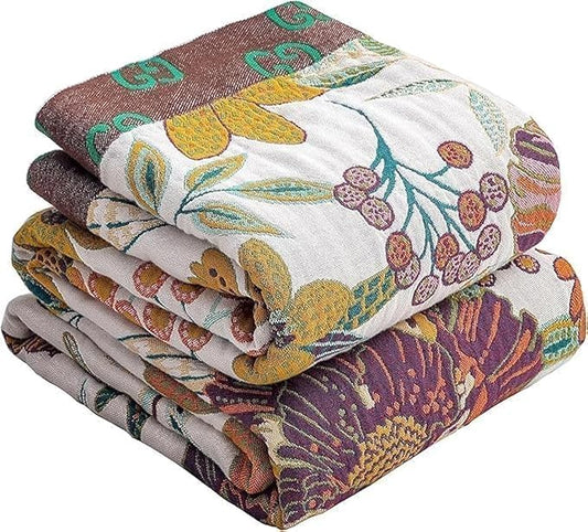 Cotton Throw Bed Blanket 90''x98'', Soft Lightweight Breathable Muslin Blanket for Couch, Bed, Travel, Picnics, All Season Gauze Blanket, Home Decor