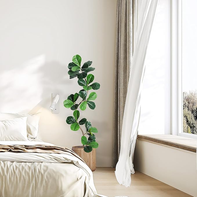 GarveeHome Fiddle Leaf Fig Artificial Tree with White Planter,5ft Faux Plants Indoor with Moss, Fake Rubber Tall Fake Floor Plant in Pot - Artificial Trees for Home Office Living Room Decor
