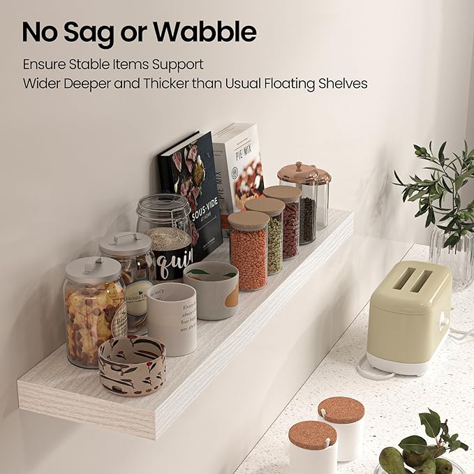 Floating Shelves for Wall, 24" W x 6.7" D x 1.5" H, Wooden Wall Mounted Display Shelves with Invisible Brackets for Living Room, Bedroom, Bathroom, Kitchen Decor and Storage, Set of 2, White