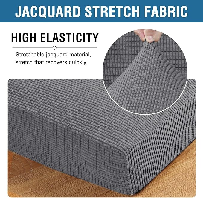 H.VERSAILTEX Super Stretch Individual Seat Cushion Covers, Thick Jacquard Textured Twill Fabric (3 Piece XL Sofa Cushion Covers, Grey)