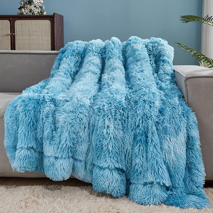 GONAAP Fuzzy Faux Fur Throw Blanket Tie-dye Ocean Blue Super Soft Cozy Plush Fuzzy Shaggy Blanket for Couch Sofa Bed (Tie-dye Ocean Blue, Throw(50"x60"))