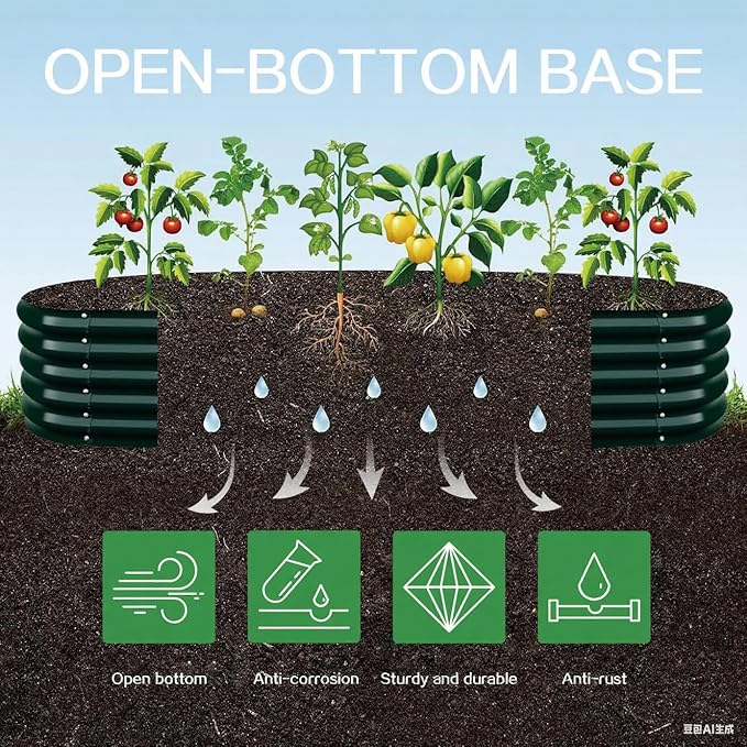 Gardmax Galvanized Raised Garden Bed, Lightweight Planter Boxes Outdoor with Easy Assembly, Large Garden Bed for Vegetables, Fruits, Flower Dark Green 8FT