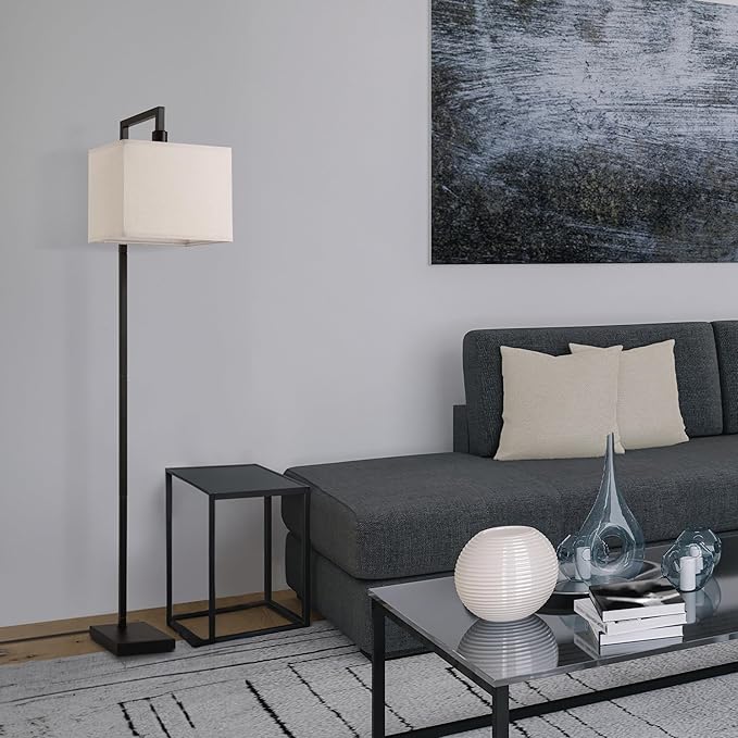 Globe Electric 61000052 60" Floor Lamp, Matte Black, Square White Fabric Shade, On/Off Rotary Switch on Socket, Square Rod, Reading Lamp, Home Office Accessories, Home Décor, Home Improvement