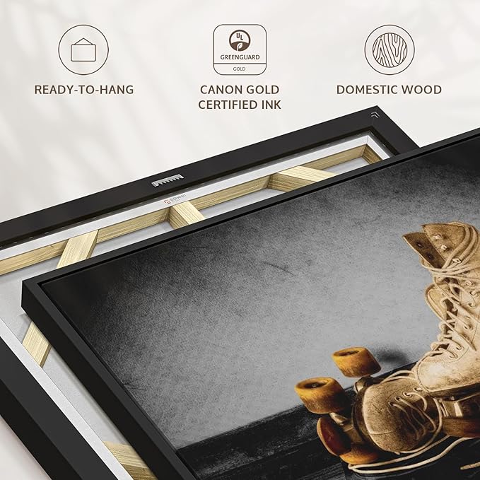 ElephantStock Vintage Skates Pop Wall Art - Horizontal Framed Canvas - 1-Piece Living Room Wall Decor - Sport Photography Canvas Print - Beige and Black Decor for Wall - 19" X 13"