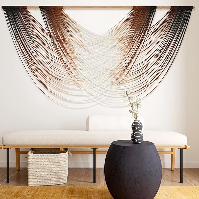 Flber Macrame Wall Hanging Dip Dye Brown Boho Wall Decor Yarn Tapestry Modern Living Room Bedroom Home Wall Decor 57" W x 35" L