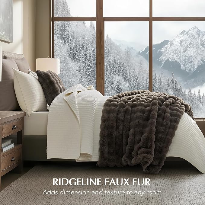 EVERGRACE Ultra Soft Luxury Fluffy Faux Rabbit Fur Throw Blanket, Thick Warm Fuzzy Blankets for Bed, Cozy Plush Reversible Blanket for Couch, Chair, Sofa, Dark Taupe, 60x80 Inches, 870 GSM