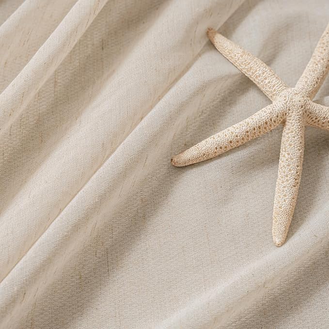 FMFUNCTEX Linen Sheer Curtains for Bedroom, Taupe Curtains 84 inches Long for Living Room, Brown Farmhouse French Flax Blend Window Draperies, Rod Pocket 2 Panels Set