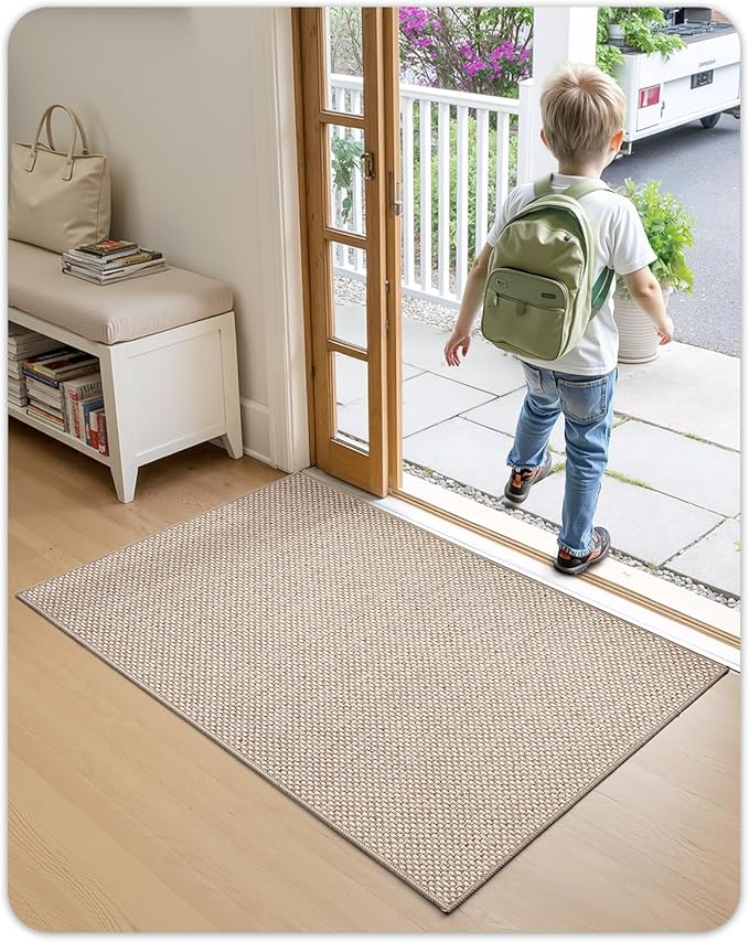 Color&Geometry Front Door Mat Indoor 48"x72", Ultra Non Slip Rubber Backed Dirt Trapper, Low Profile Thin washable, Easy Clean Entry Entryway Rug Door Mat Indoor Entrance, Khaki (Rolled-up NO Creases)