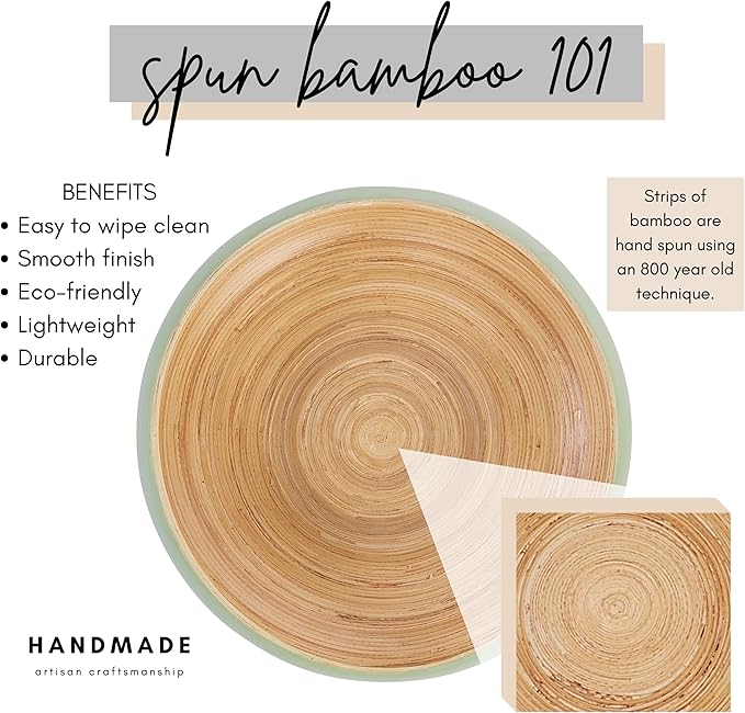 Fruit Bowl For Kitchen Counter, Decorative Bowl, Large Serving Bowl Or Fruit Basket For Kitchen Spun Bamboo (Sage)