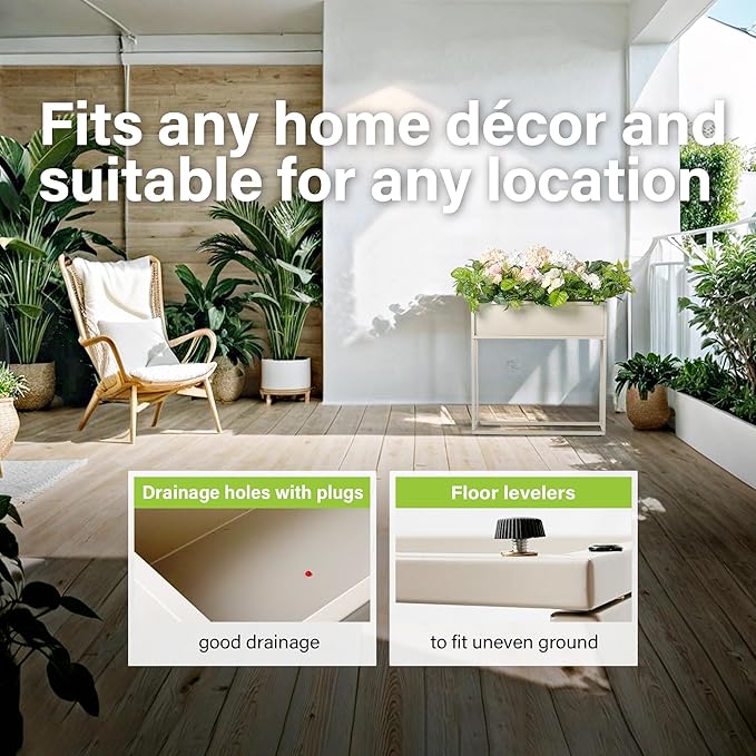 Cocoyard Elevated Planter Box - 28 Inch Durable Raised Garden Bed for Herbs and Flowers - Stylish Tall Rectangular Planter for Outdoor Plants & Backyard Gardening