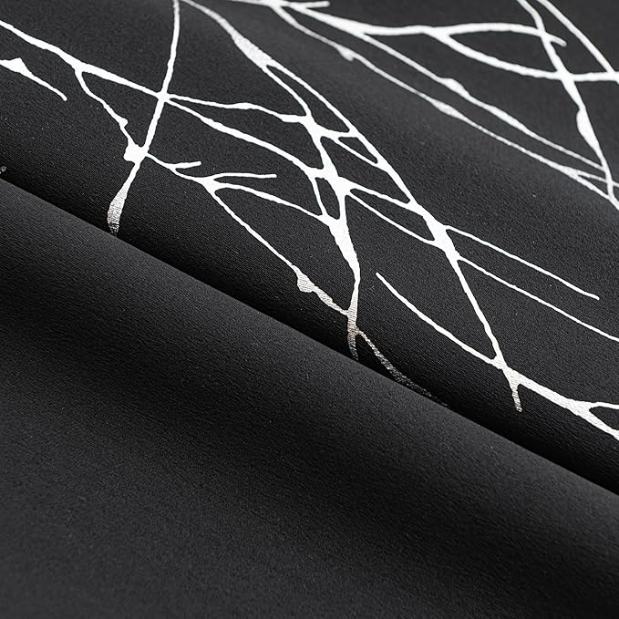 Grommets Blackout Long Window Curtains Black Silver-52W*108L 2PCS Drapes for Bedroom