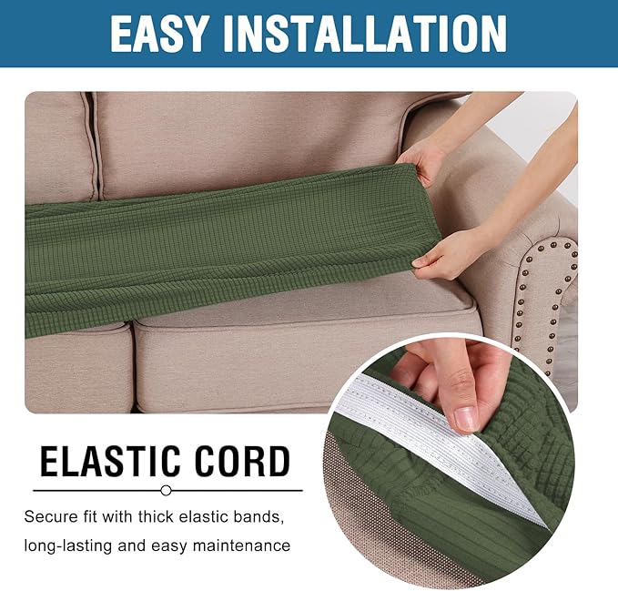 H.VERSAILTEX Super Stretch Individual Seat Cushion Covers Sofa Covers Couch Cushion Covers Slipcover Sets Thick Jacquard Textured Twill Fabric (1 Piece Sofa Cushion Cover, Bronze Green)