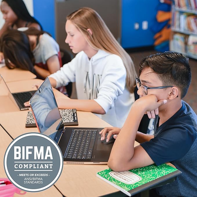 Factory Direct Partners FDP Rectangle Activity School and Classroom Kids Table (36 x 60 inch), Toddler Leg, Adjustable Height 15-24 inches - Maple Top and Red Edge