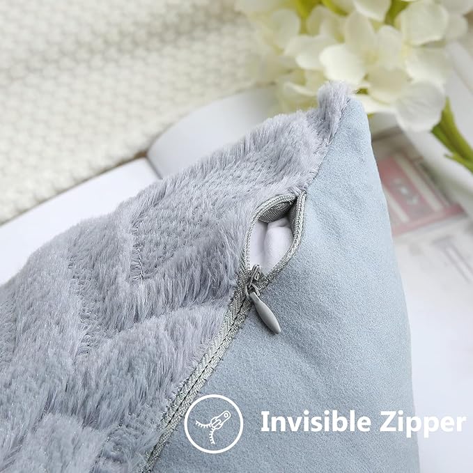 decorUhome Fall Throw Pillow Covers 26x26 Inch Set of 2, Soft Plush Decorative Faux Fur Blue Grey Solid Couch Pillow Covers, Accent Farmhouse Neutral Square Euro Pillow Cases for Sofa Bed Living Room