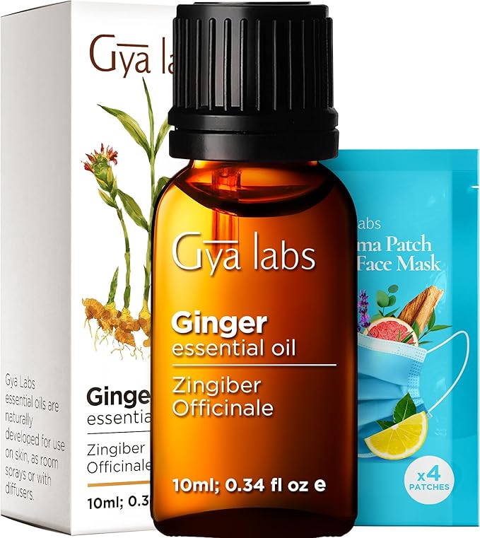 Gya Labs Ginger Essential Oil - 0.34 Fl Oz - Ginger Oil for Massage, Diffuser, Hair, Skin, Body & Candle Making Scent