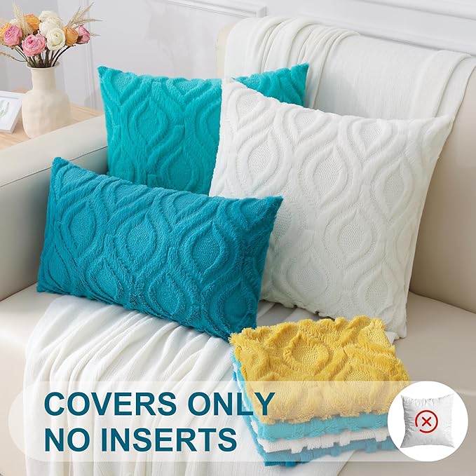 decorUhome Fall Throw Pillow Covers 26x26 Inch Set of 2, Soft Plush Decorative Faux Fur Teal Solid Couch Pillow Covers, Accent Farmhouse Neutral Square Euro Pillow Cases for Sofa Bed Living Room