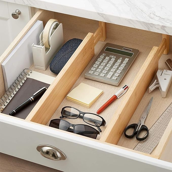 Fabsome Drawer Divider 6 Pack, Bamboo Dresser Organizers for Clothes Socks Underwear Baby Clothing, Wooden Separators for Nursery Organization Adjustable from 12.5'' to 17'' with Soft Foam Ends