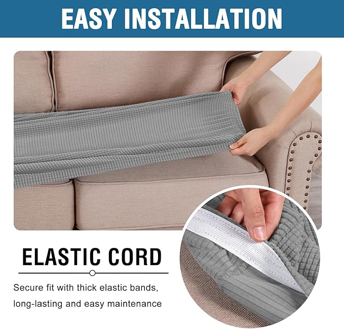 H.VERSAILTEX Super Stretch Individual Seat Cushion Covers Sofa Covers Couch Cushion Covers Slipcover Sets Thick Jacquard Textured Twill Fabric (1 Piece Sofa Cushion Cover, Dove)