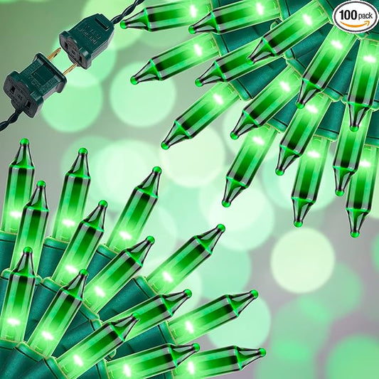 100LIGHTS Green Extra-Bright with End Connectors Christmas Decorative Lights 5.98m UL Certified Mini String Light Set Waterproof for Home Garden Holiday Christmas Tree Party Patio Wedding