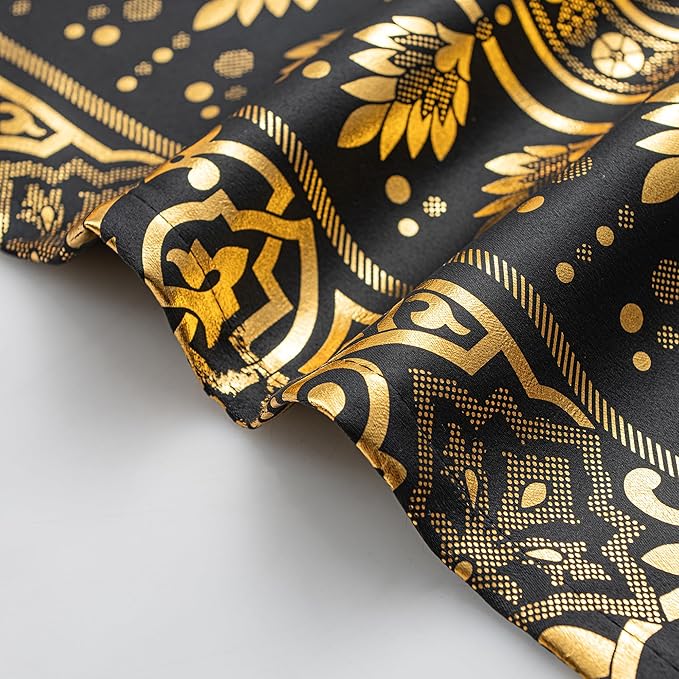 Grommets Blackout Long Window Curtains Black Gold-52W*95L 2PCS Drapes for Bedroom