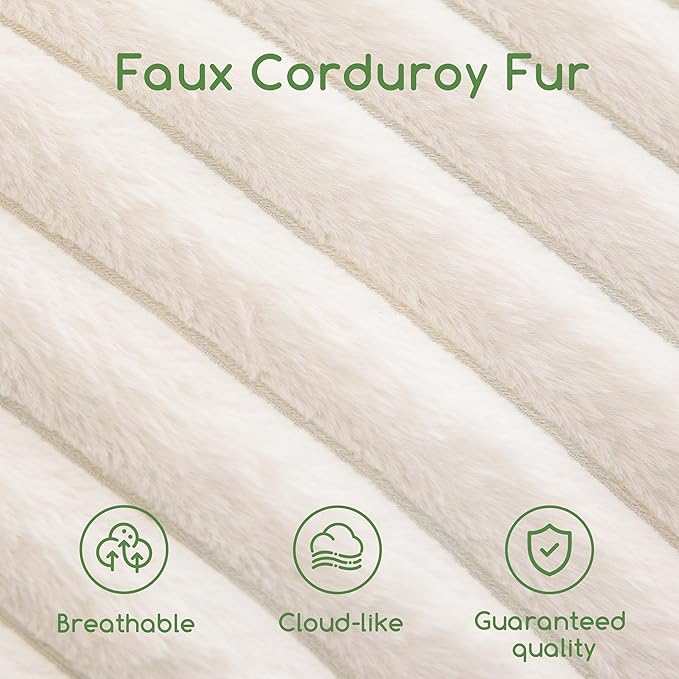 HIGOGOGO Round Stuffed Pouf Ottoman, Stripe Faux Fur Poufs with Foam Chunk Filling, Furry and Fluffy Pouf Foot Stool Storage Ottoman, 26 X 18 Floor Poufs Foot Rest for Living Room, Beige