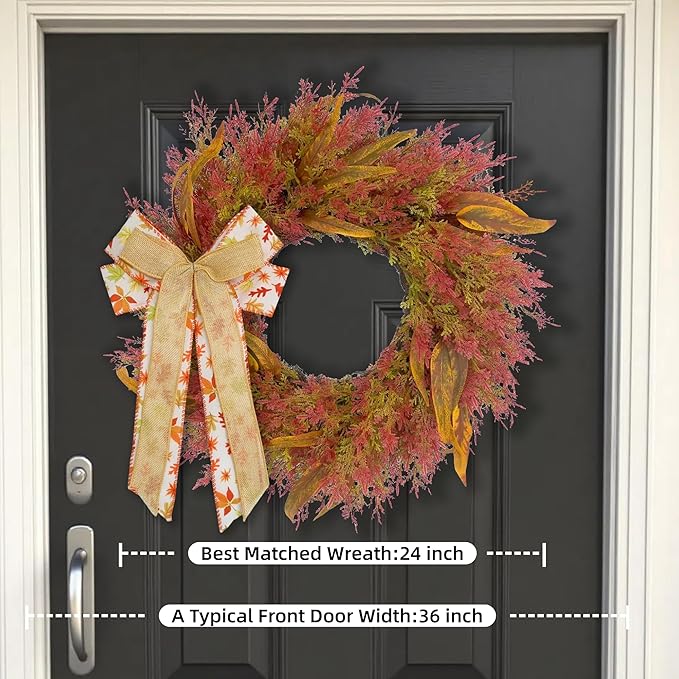 CYANBLOOM Front-Door Cedar Fall Wreaths: 24 Inch Large Wreath with Burlap Bow - Weatherproof Outdoor Porch Decor - Ideal Stress Relief Rustic Greenery for Autumn Holiday (Thanksgiving/Halloween 2025)