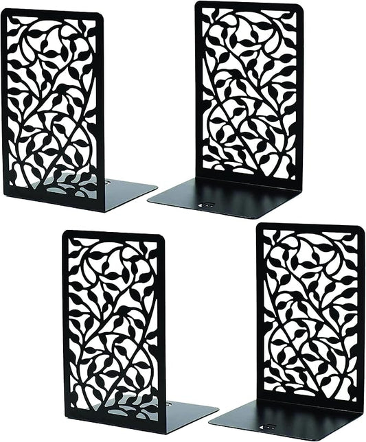 CNK Book Ends Bookends for Decorative Books Holder Bookend Shelves End Hold Heavy Duty Holders Stoppers Metal Stopper Cute Boho Bookshelf Holds Cookbook Office Home Set of 4 Bookends Pair Black