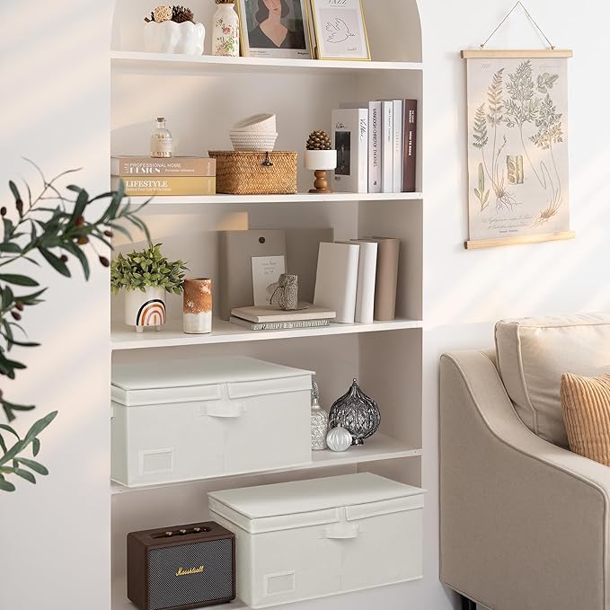 GRANNY SAYS Fabric Storage Bin with Lid, Decorative Storage Boxes, Basket for Shelves, Closet Storage Bins, Large Storage Bins for Clothing, Jumbo, Ivory, 2-Pack