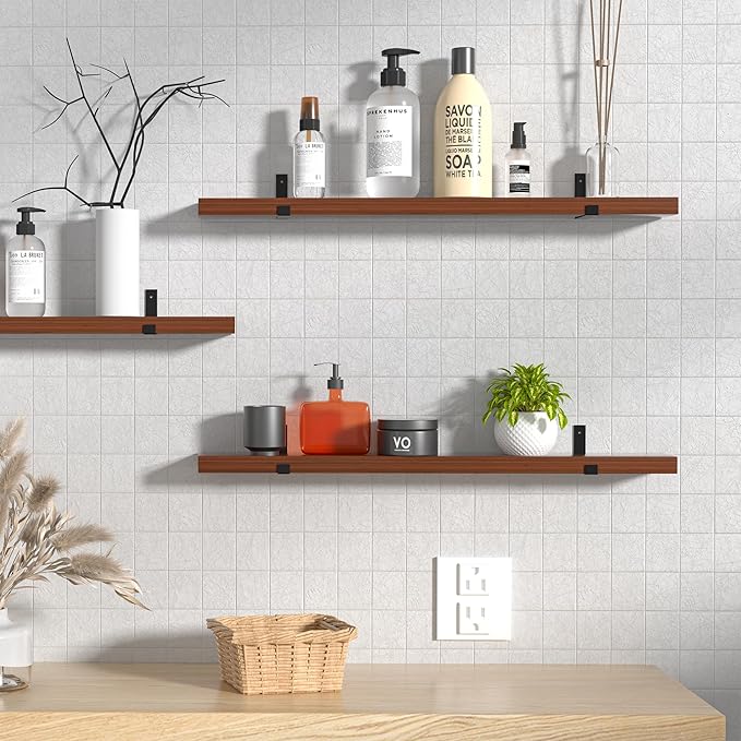 CONSDAN Floating Shelves for Wall Mounted Book Shelf Hanging Shelves Floating Bookshelf for Bedroom, Bathroom, Living Room, Kitchen USA Grown Solid Hardwood, Dark Maple 48x7.5x1.5 in (Set of 2)