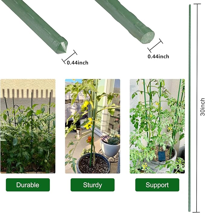 Garmeinea Garden Stakes 30 Inches Plastic Coated Steel Plant Stakes for Growing Climbing Plants, Pack of 25