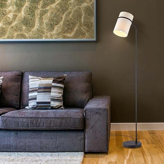 GLOBE Electric 61000145 62" Floor Lamp, Matte Black, White Fabric Shade, in-Line of/Off Foot Switch, 6-Foot Black Cord, Reading Light, Bedroom, Living Room, Home Decor