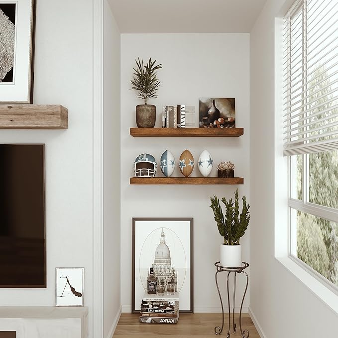 Floating Shelves for Wall 24 inchs Long, 9.1” Deep x 1.5” Thick Wall Shelves for Bedroom, Living Room, Bathroom，Kitchen, Office, Rustic Farmhouse Shelf Decor with Invisible Bracket, Set of 2