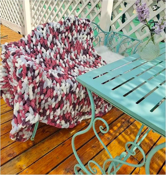 DDL&HEXI Chunky Chenille Blanket 100% Hand Knit with Jumbo Chenille Yarn (50"x60") Super Soft Large Throw Bed Blanket for Couch, Sofa, Home Decor - Machine Washable (05)