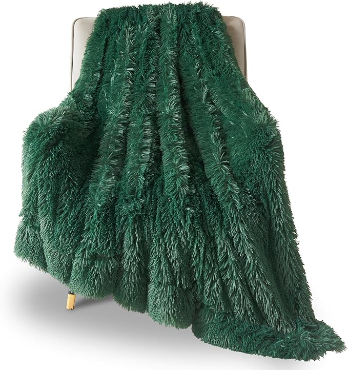 GONAAP Fuzzy Faux Fur Throw Blanket Dark Green Super Soft Cozy Plush Fuzzy Shaggy Blanket for Couch Sofa Bed (Dark Green, Throw(50"x60"))