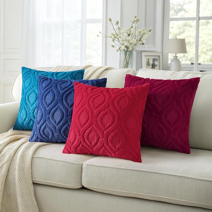 decorUhome Fall Throw Pillow Covers 20x20 Inch Set of 2, Soft Plush Decorative Faux Fur Dark Blue Solid Couch Pillow Covers, Accent Farmhouse Neutral Square Euro Pillow Cases for Sofa Bed Living Room